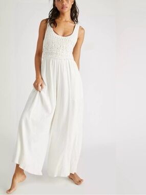 Free People Soleil One Piece Jumpsuit, Crochet, Wide Leg, Size Small